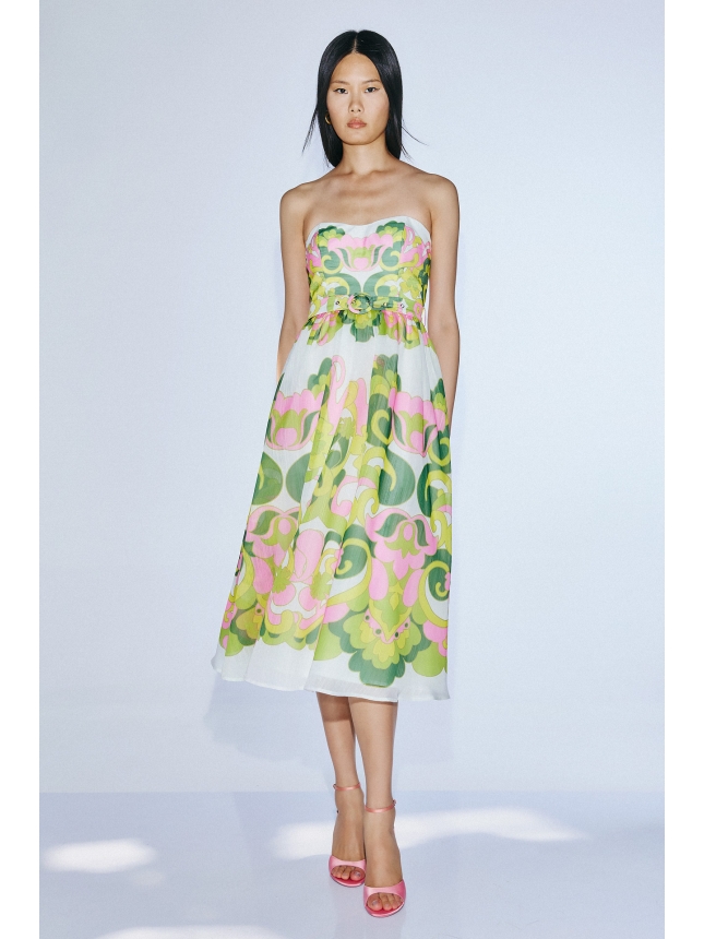 Twins Fantasy strapless dress with print