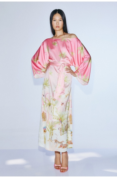 Twins Fantasy pink satin dress with print