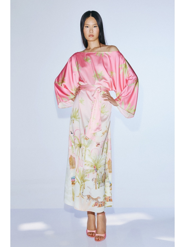 Twins Fantasy pink satin dress with print