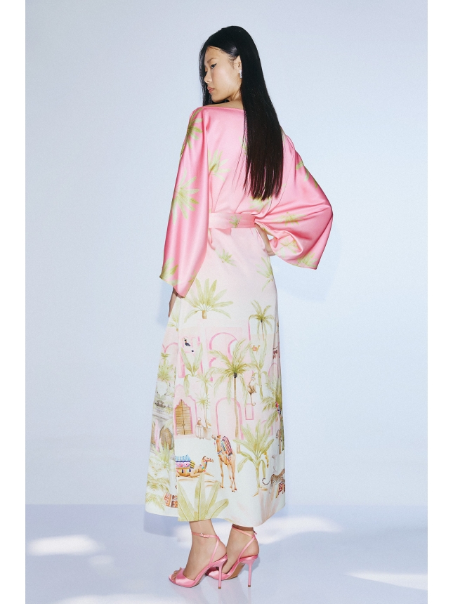 Twins Fantasy pink satin dress with print