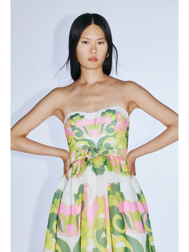 Twins Fantasy strapless dress with print