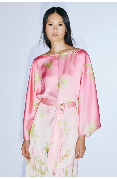 Twins Fantasy pink satin dress with print