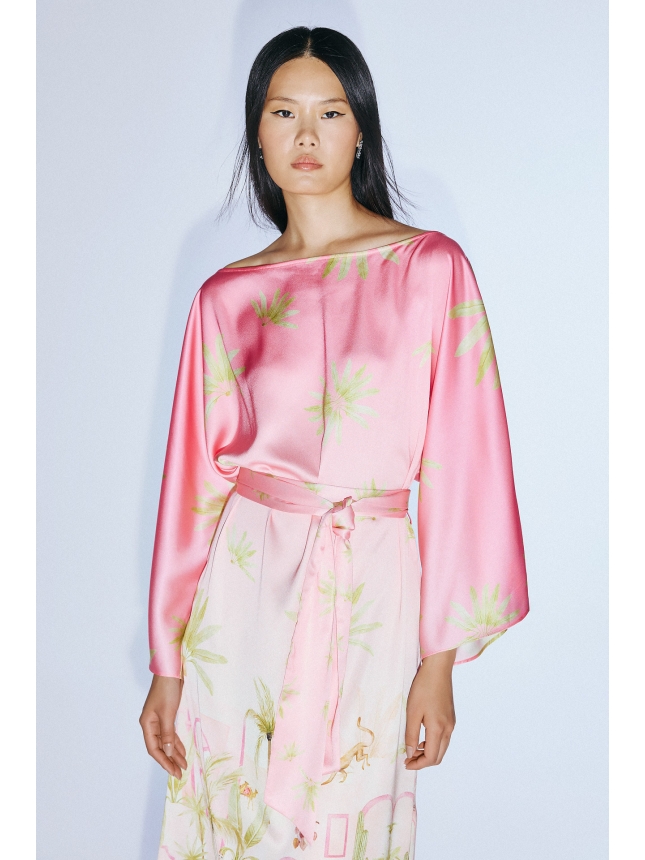 Twins Fantasy pink satin dress with print