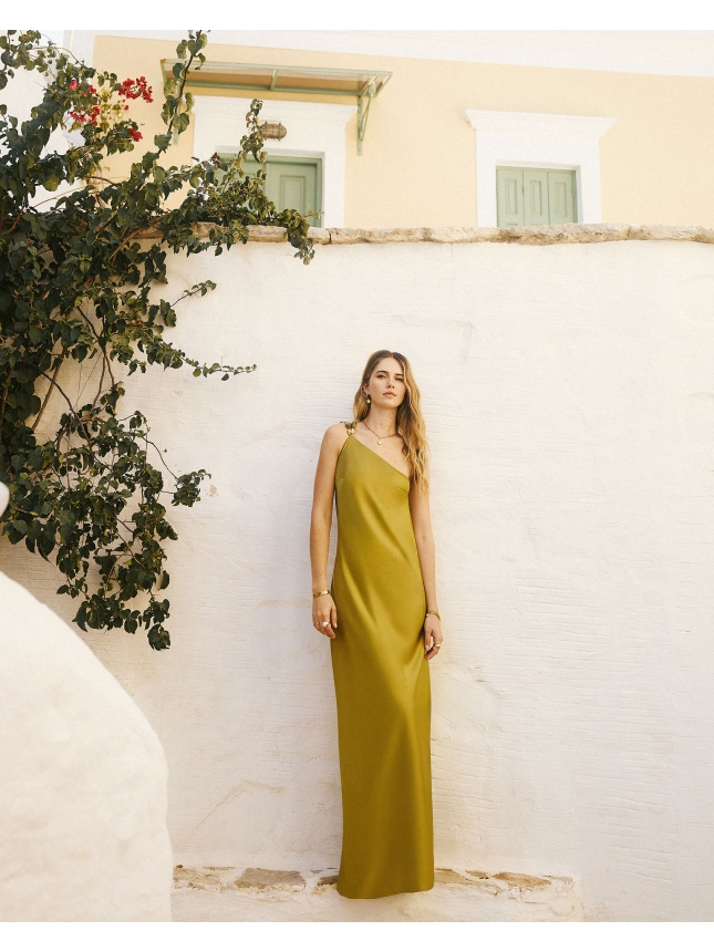 Twins Fantasy olive green dress with open back