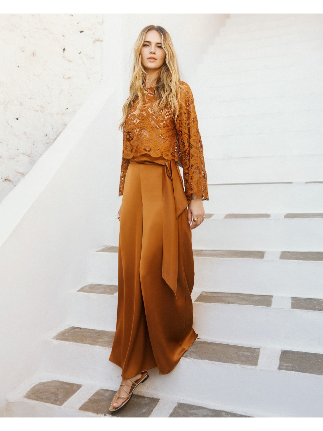 Twins Fantasy Lace Blouse & Satin Trousers Set