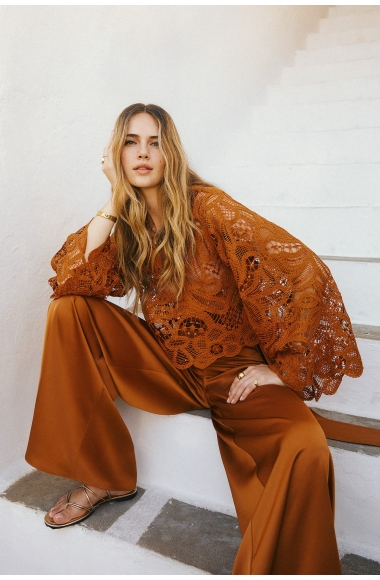 Twins Fantasy Lace Blouse & Satin Trousers Set