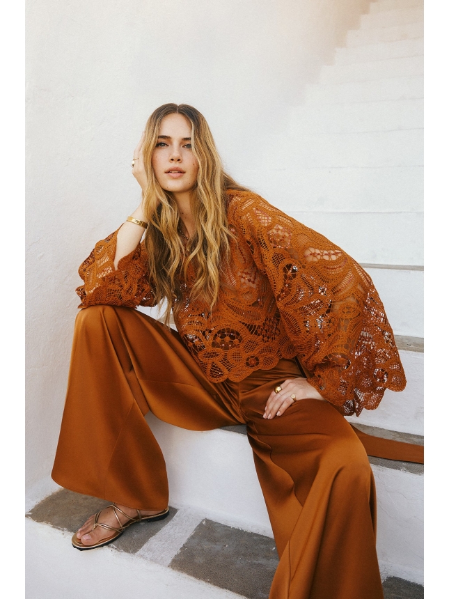 Twins Fantasy Lace Blouse & Satin Trousers Set