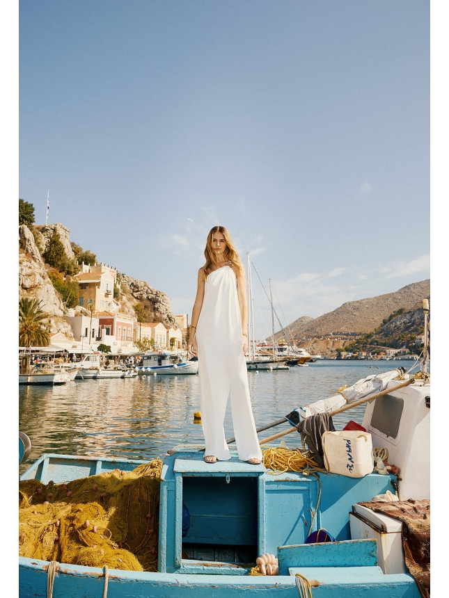 One-Shoulder Draped Top and Trousers Set