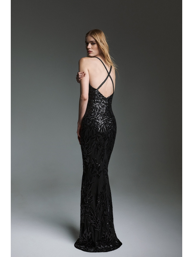 Twins Fantasy maxi black dress with open back