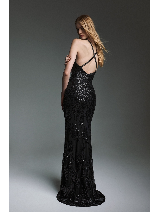 Twins Fantasy maxi black dress with open back