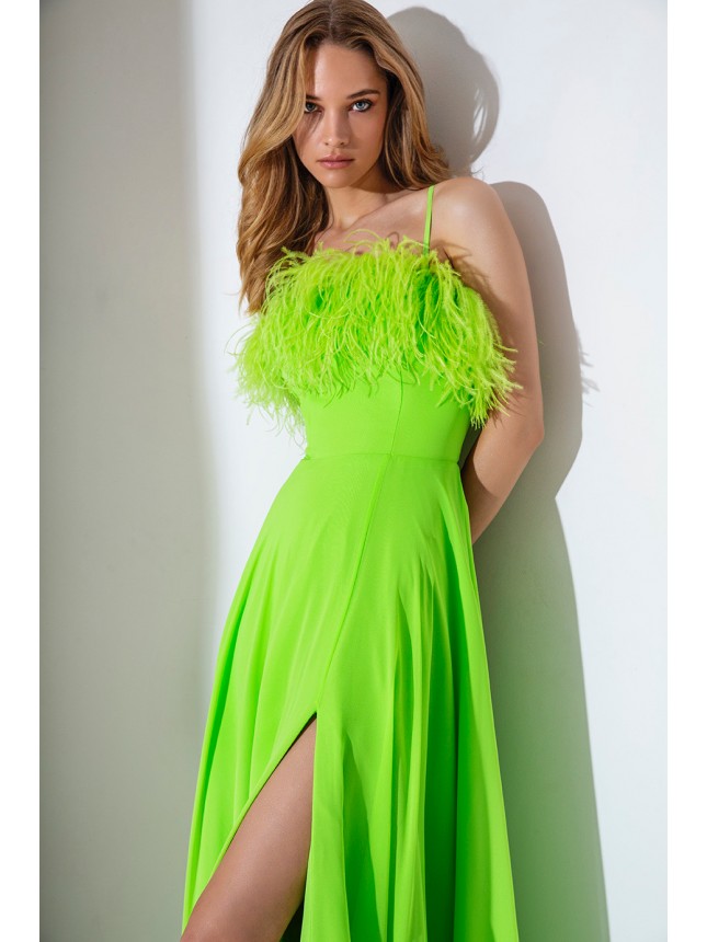 Allure lime dress with feather detail 