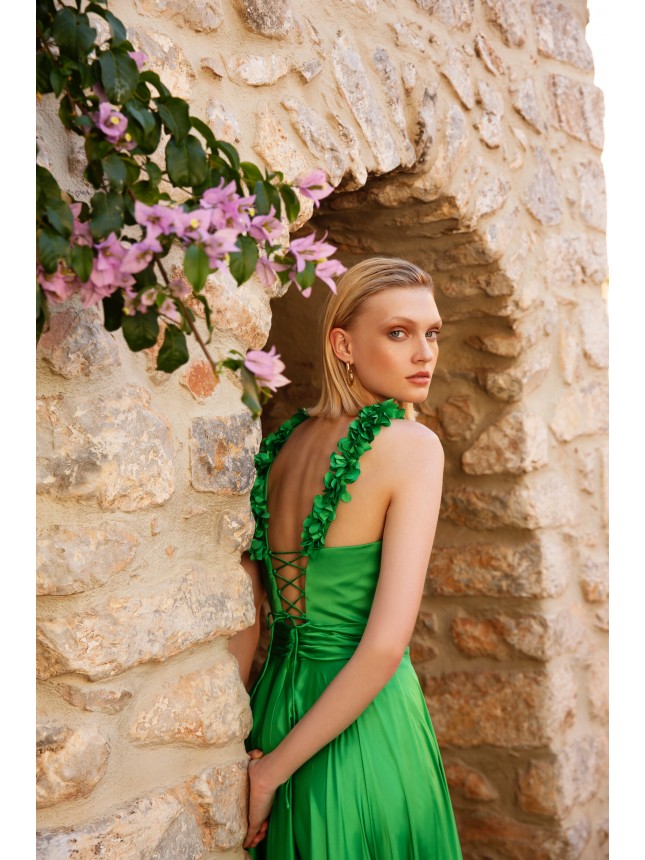 Allure Evening green dress with open back 