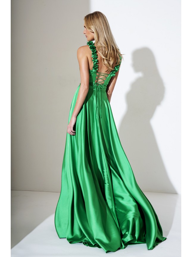 Allure Evening green dress with open back 