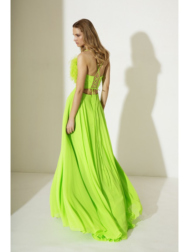 Allure lime dress with feather detail 