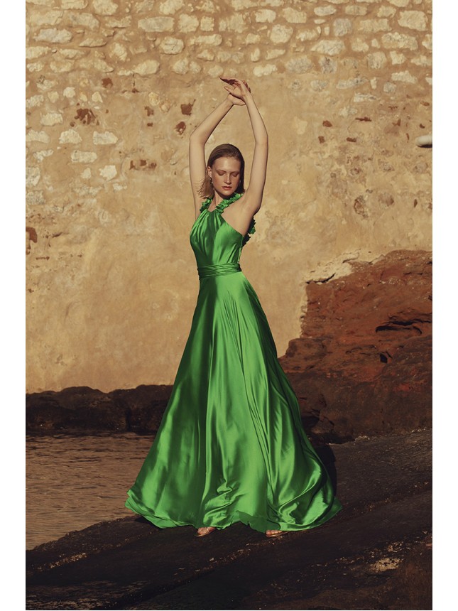 Allure Evening green dress with open back 
