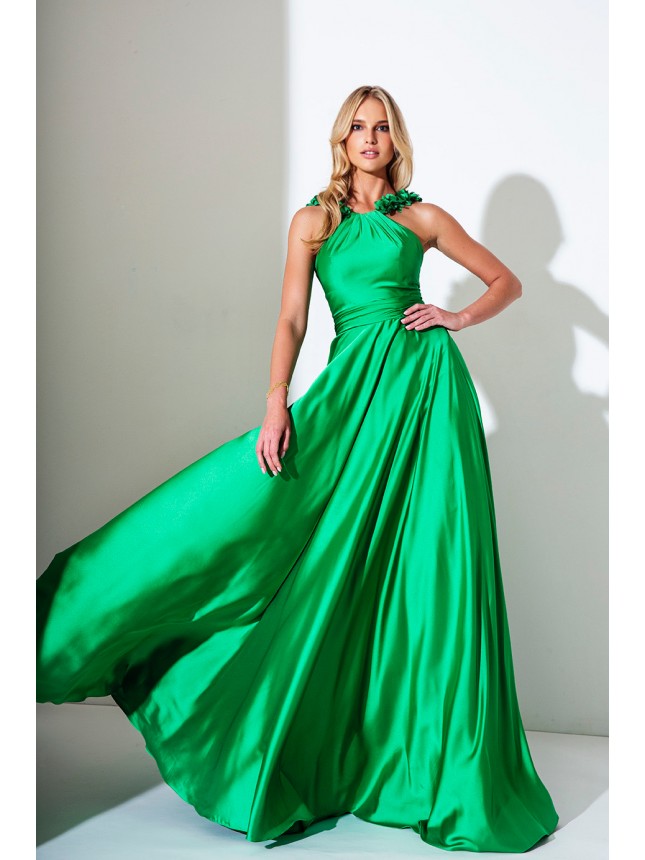 Allure Evening green dress with open back 
