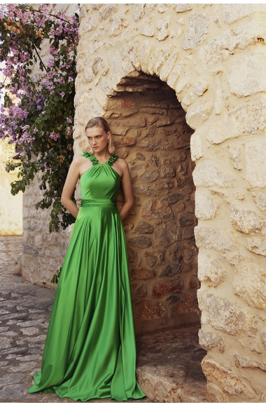 Allure Evening green dress with open back 