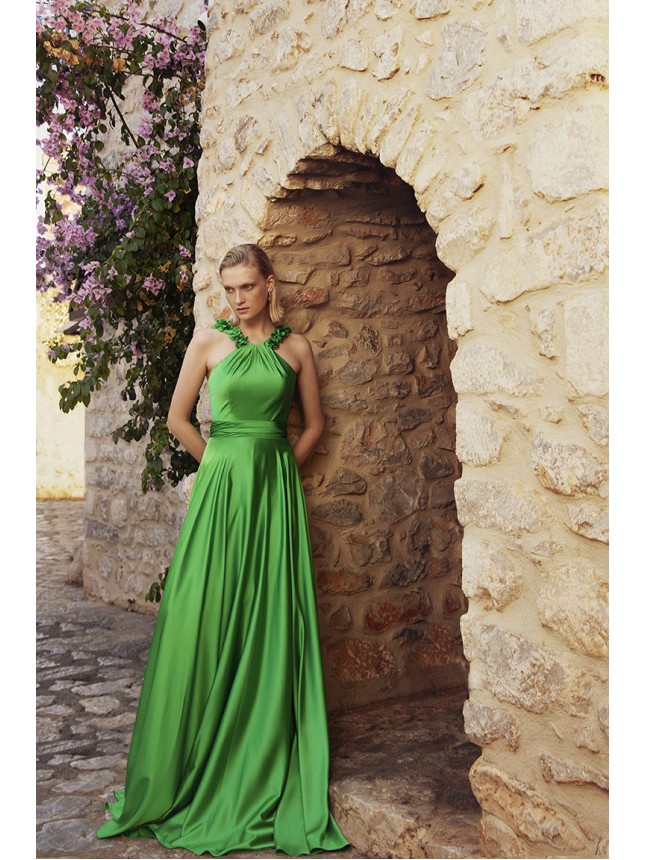Allure Evening green dress with open back 