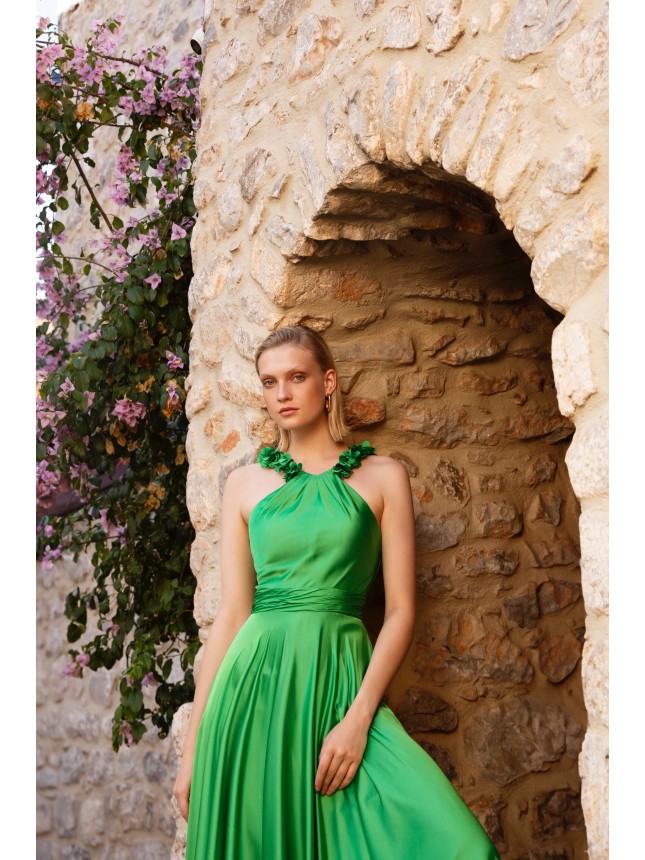 Allure Evening green dress with open back 