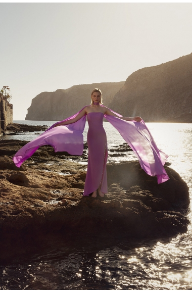 Allure lilac strapless dress with detachable cape sleeves