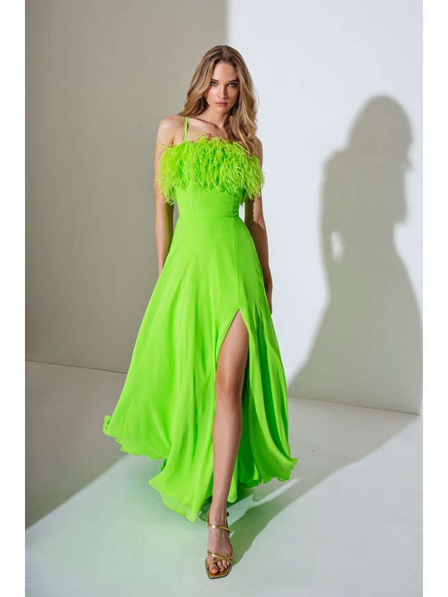 Allure lime dress with feather detail 
