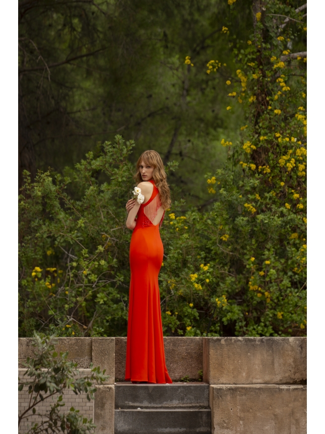 Maestri orange dress with open back 