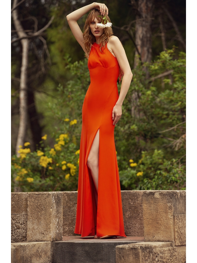 Maestri orange dress with open back 