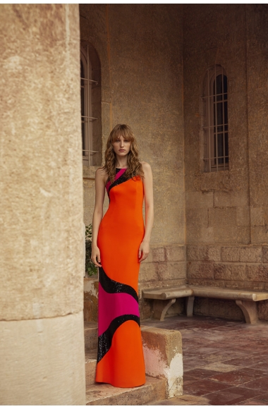 Maestri orange and pink dress