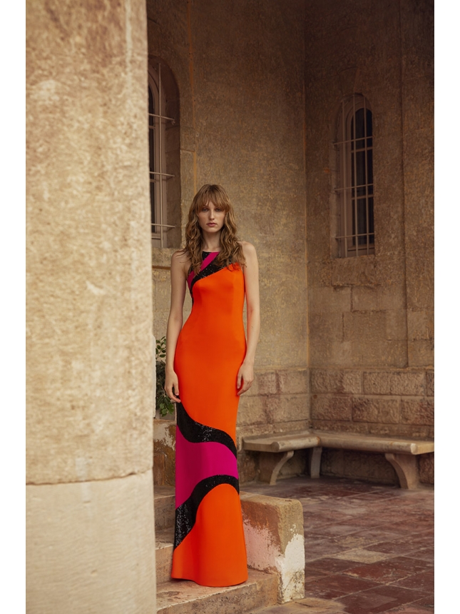 Maestri orange and pink dress