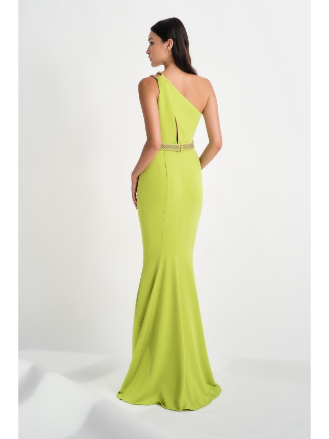 Mischalis one-shoulder lime dress