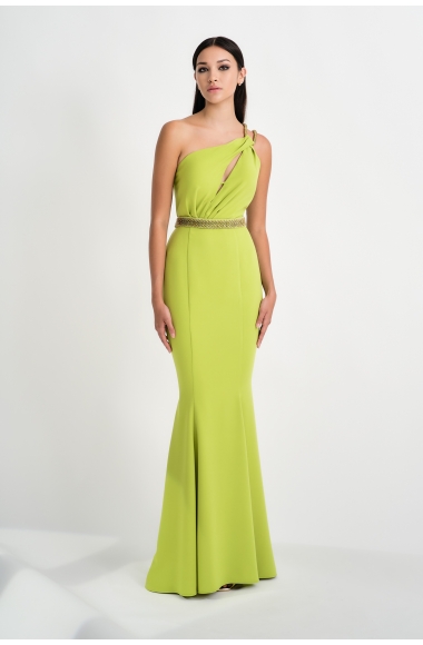 Mischalis one-shoulder lime dress