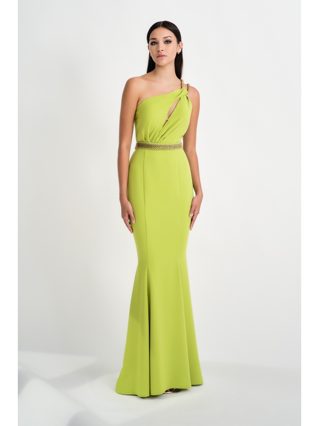 Mischalis one-shoulder lime dress
