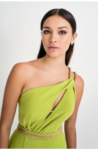 Mischalis one-shoulder lime dress