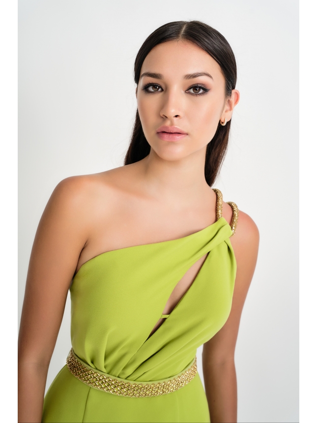 Mischalis one-shoulder lime dress