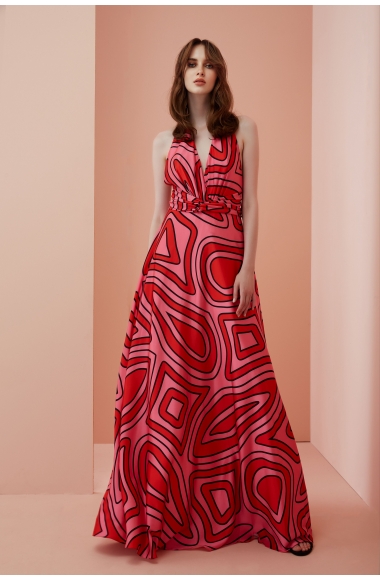 Allure dress with pink and red print 
