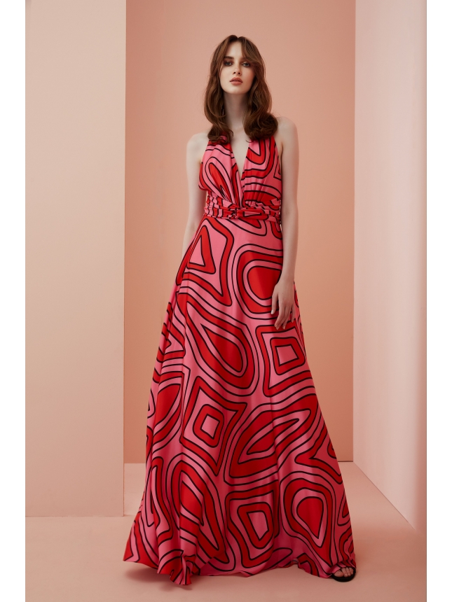 Allure dress with pink and red print 
