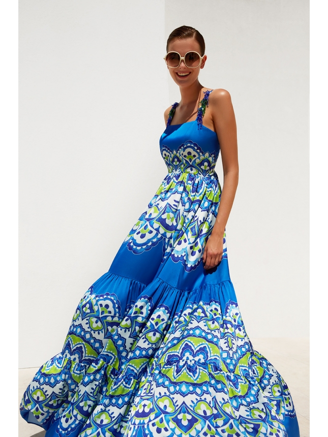 Twins Fantasy dress with embellished straps and print 