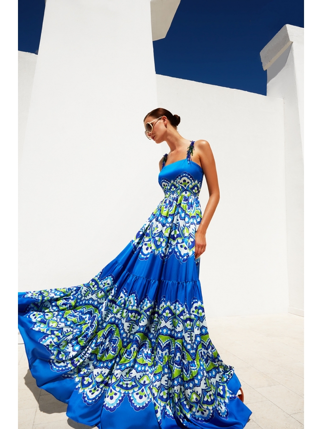 Twins Fantasy dress with embellished straps and print 