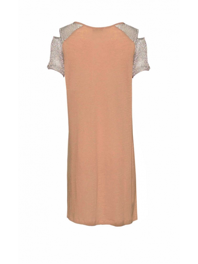 See by Chloe beige t-shirt dress with silver sleeves